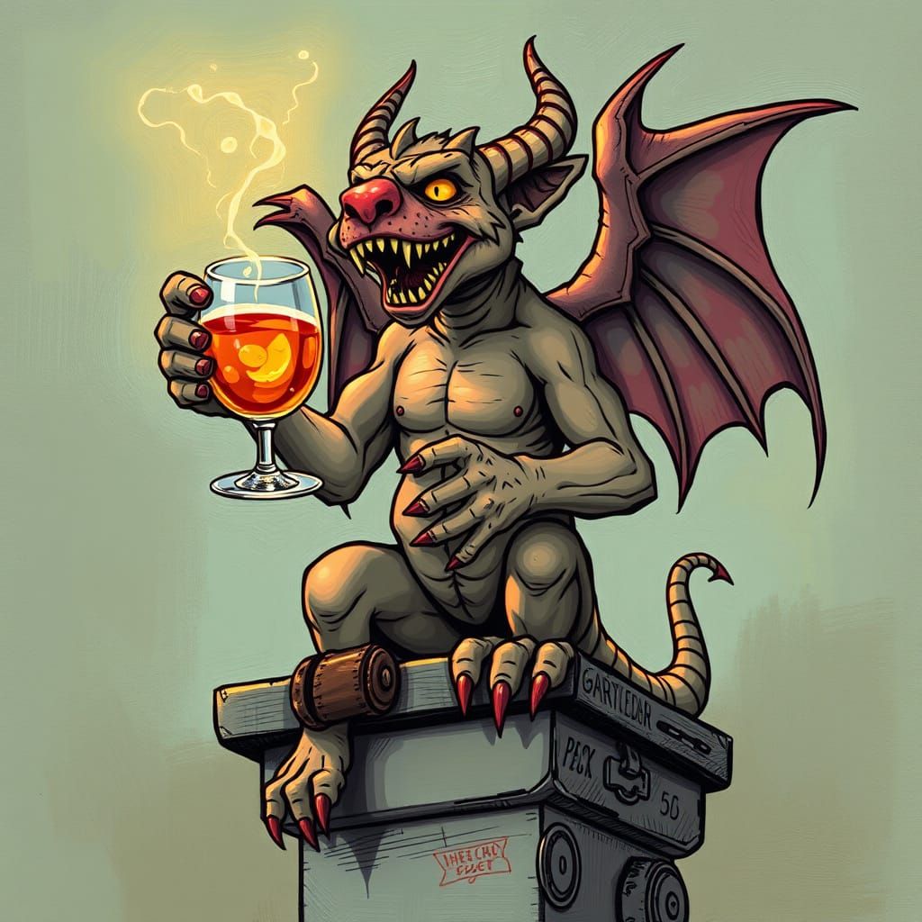 Alcohol Loving Gargoyle Statue