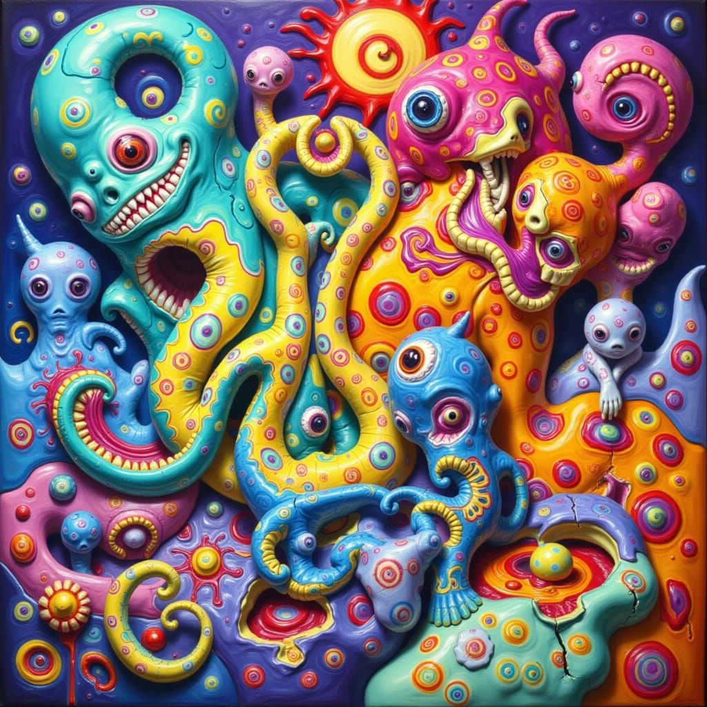 Vibrant Candyland Wonderland With Gouache Swirls