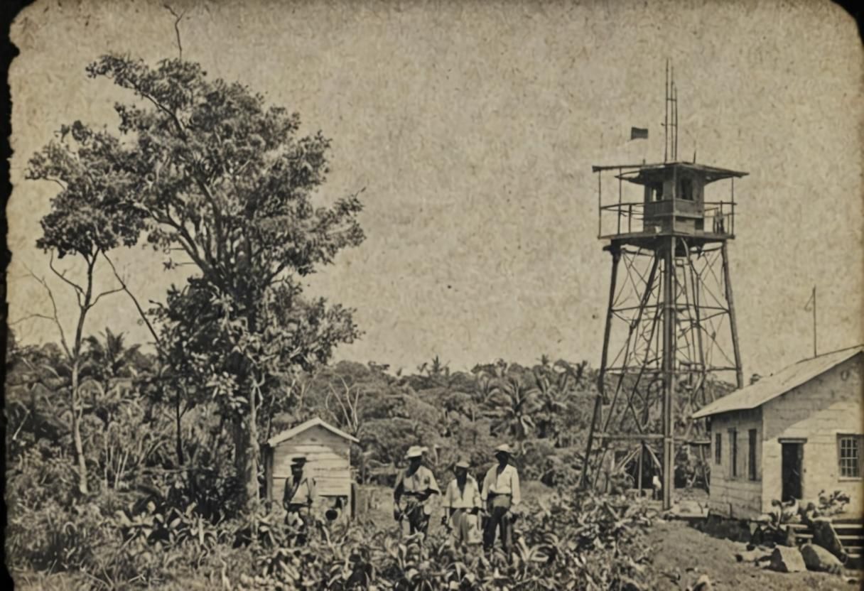 Historical Island Signal Station in Black and White