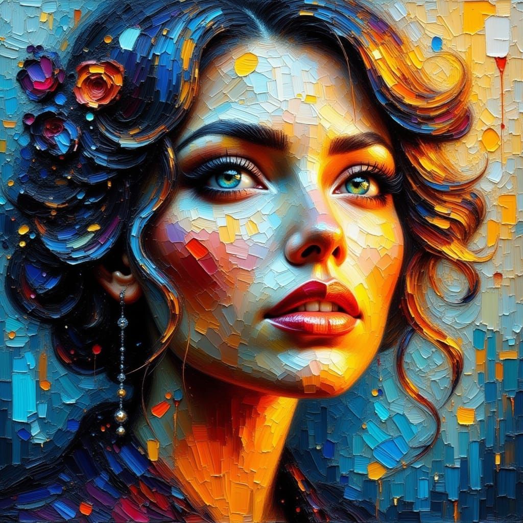 Woman's Portrait in Vibrant Impasto Style