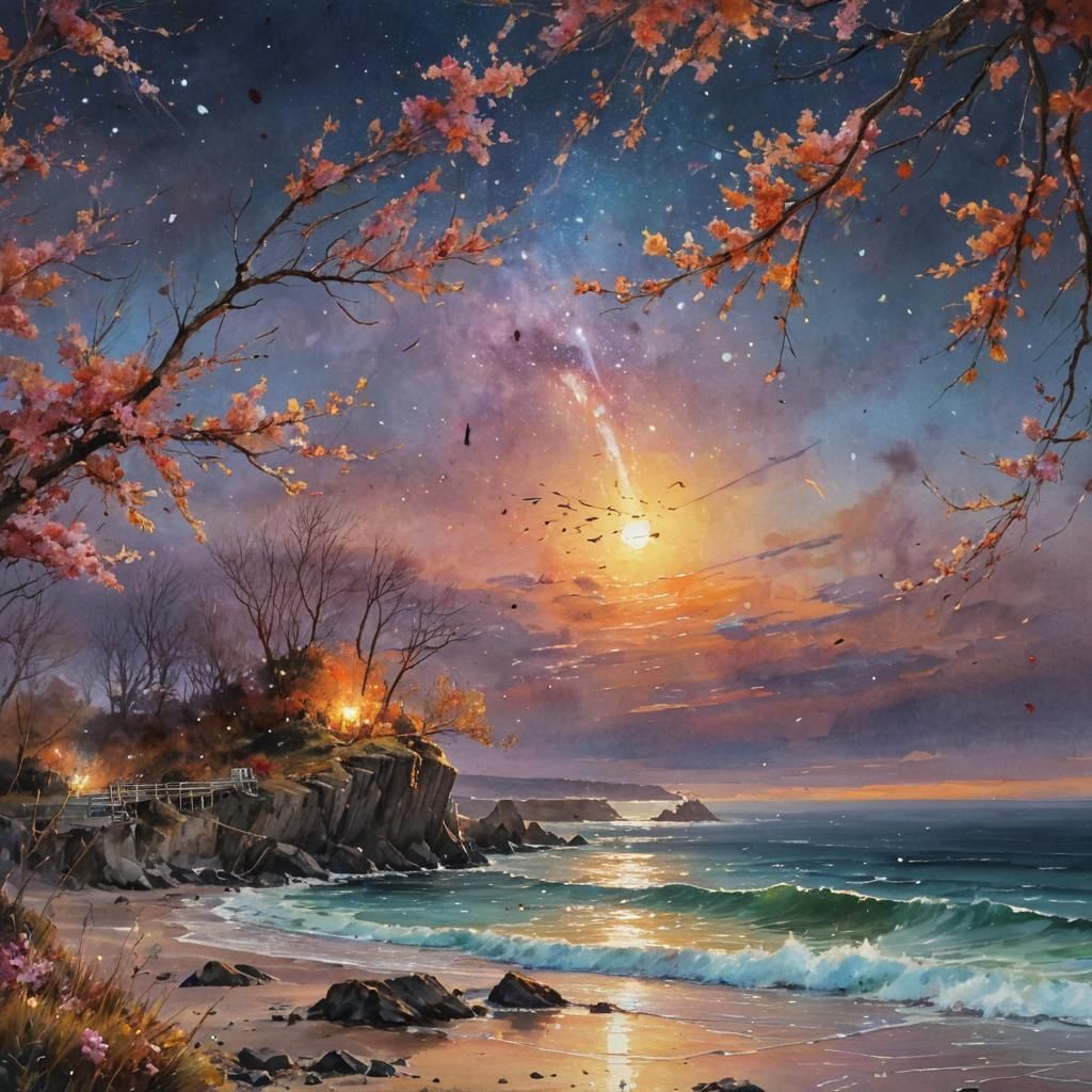 Colorful Twilight Sky over Scintillating Seas