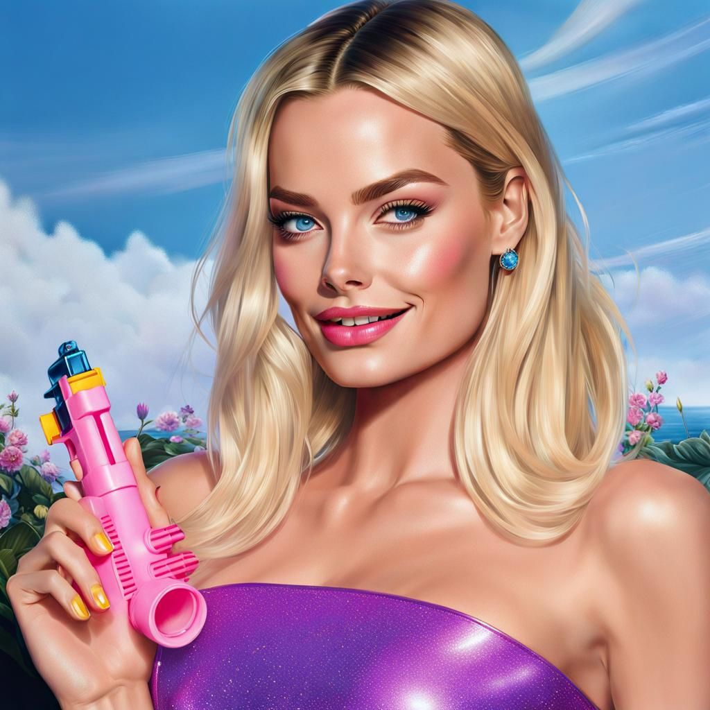 Sparkling Portrait of Blonde Woman in Pink Latex