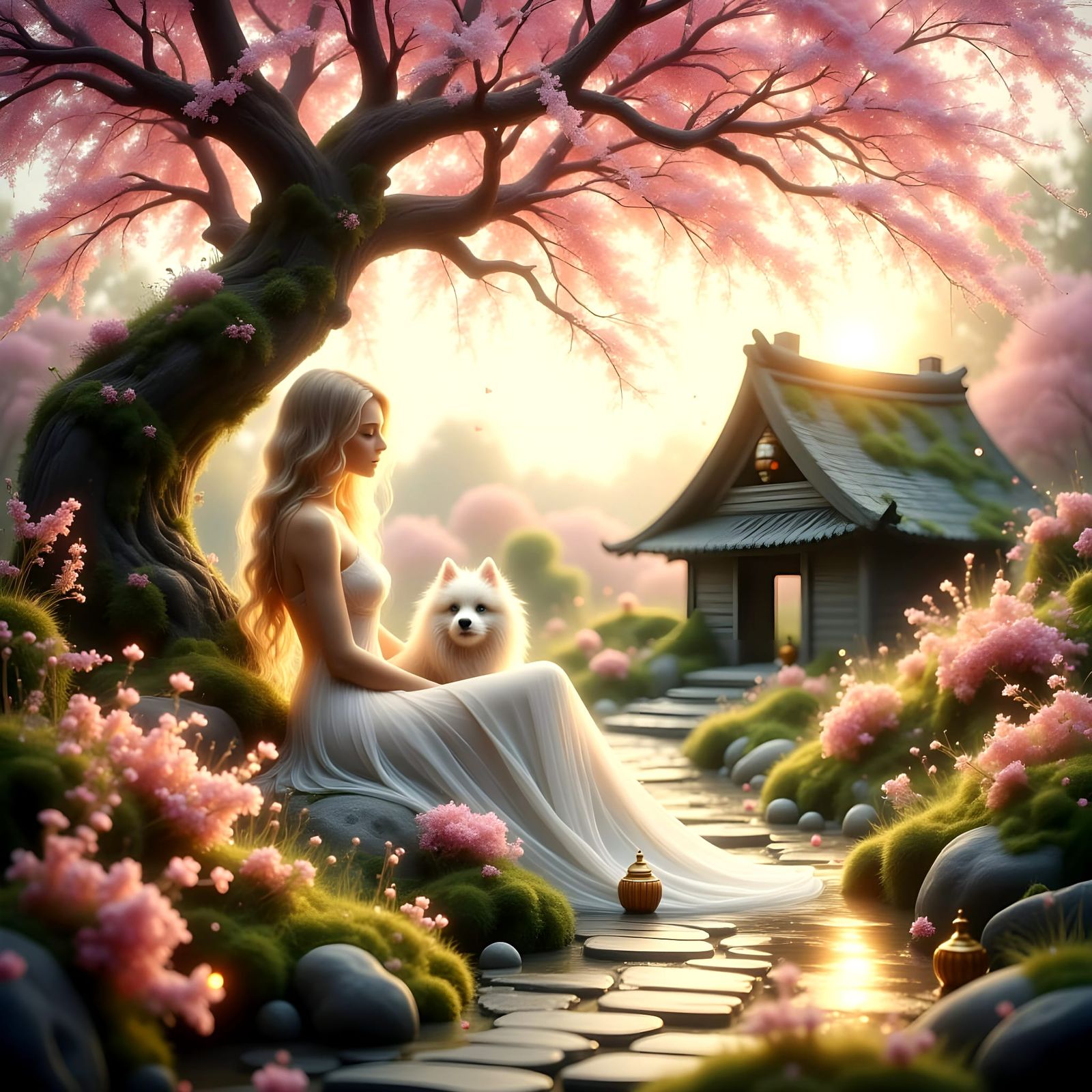 Ethereal Landscape with a Beautiful Woman in Deep Thought