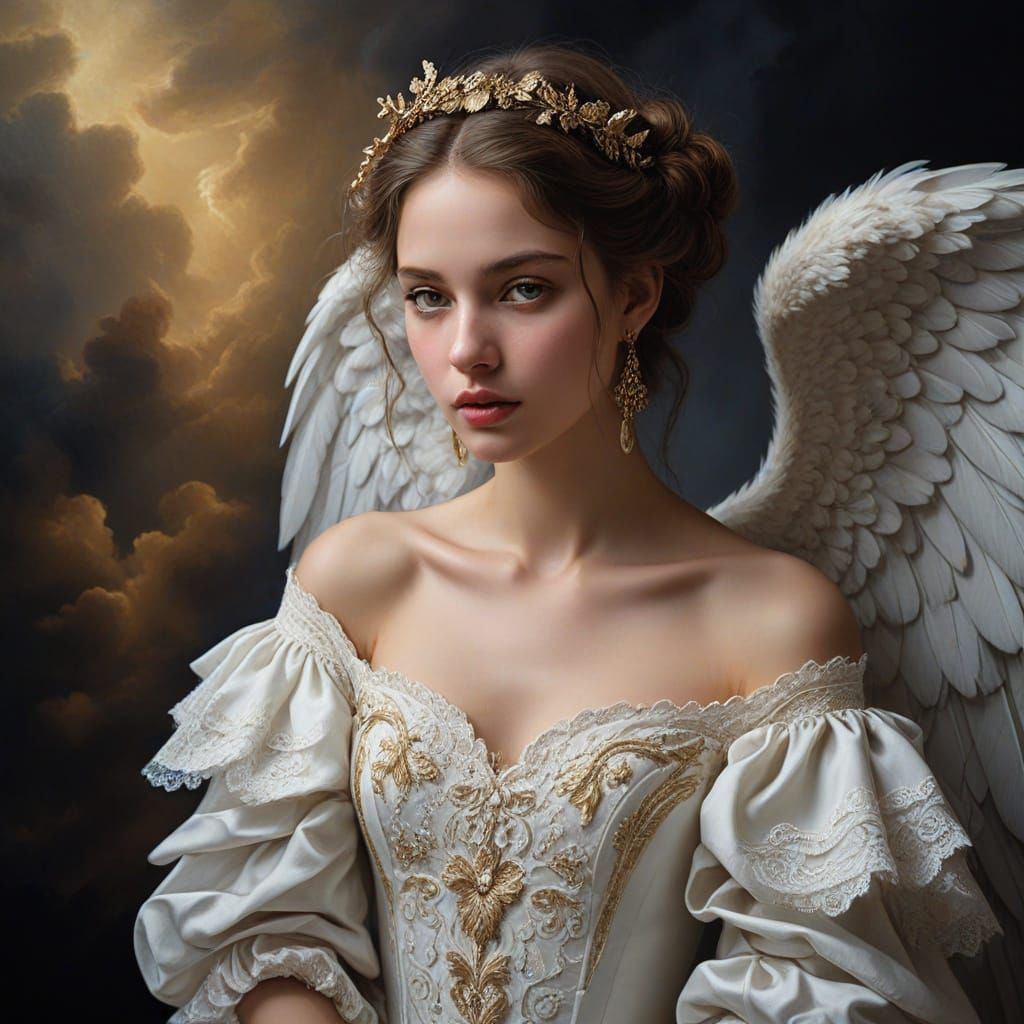 Baroque Angel Portrait with Contrasting Wings