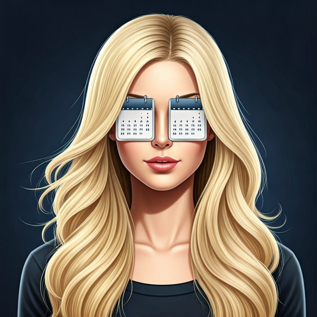 Girl with Googly Calendar Eyes in a Whimsical Portrait