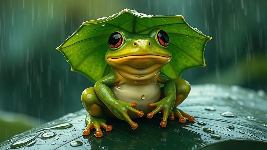 Frog Sheltering From Rain in Fantasy Style