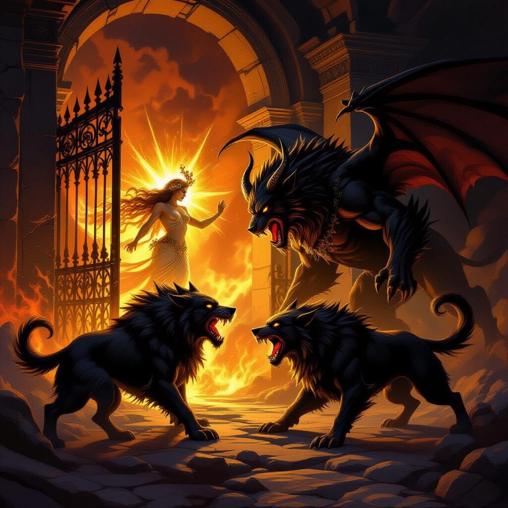 Cerberus Guards Hades Gates Against God of Life