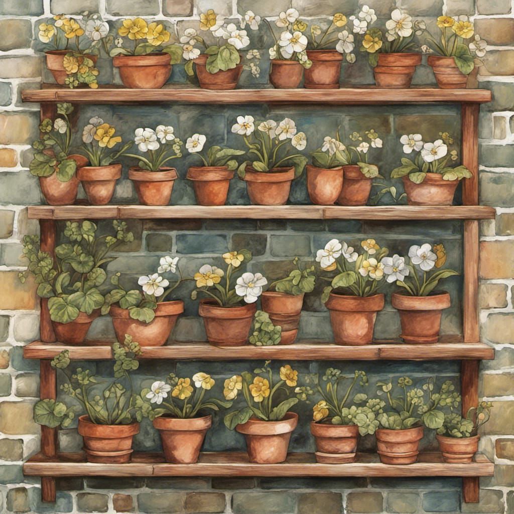 Auriculas in Terracotta Pots: Botanical Still Life