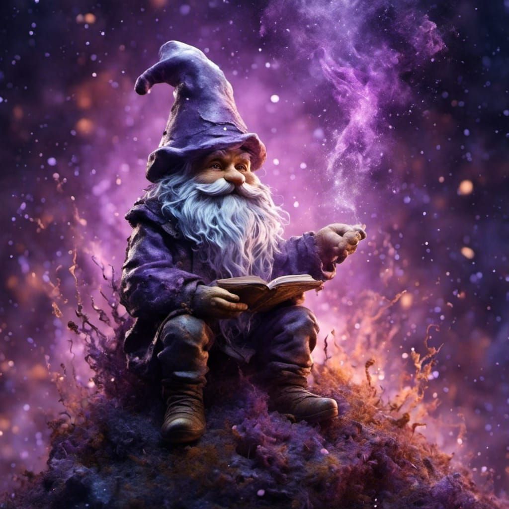 Gnome in Stardust Vortex: Arthur Rackham Style