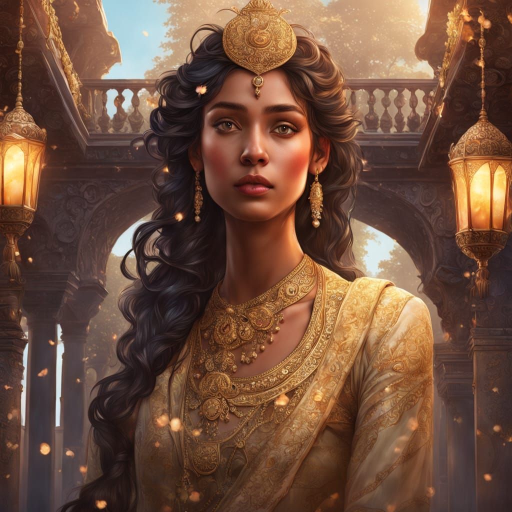 Indian Princess Portrait in Art Nouveau Style