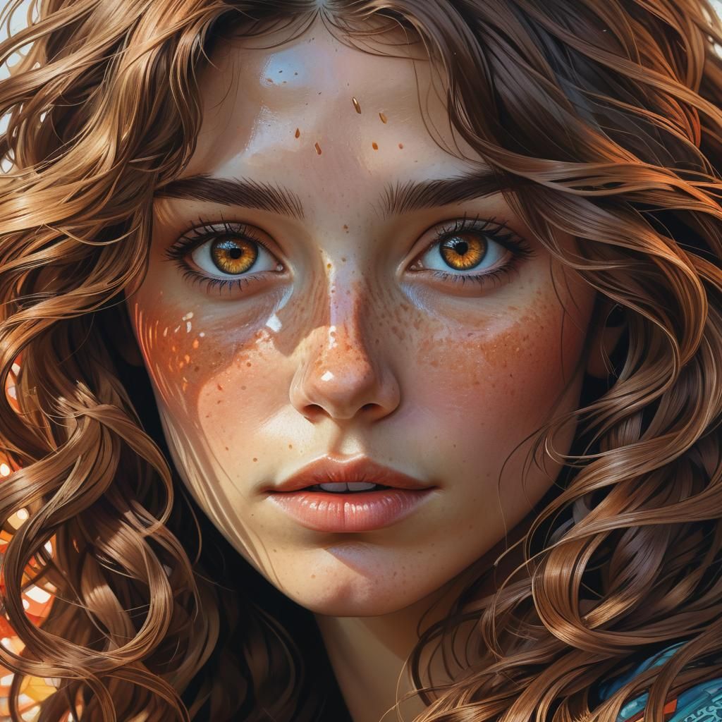 Hyperrealistic Portrait of a Beautiful Woman with Brown Hair