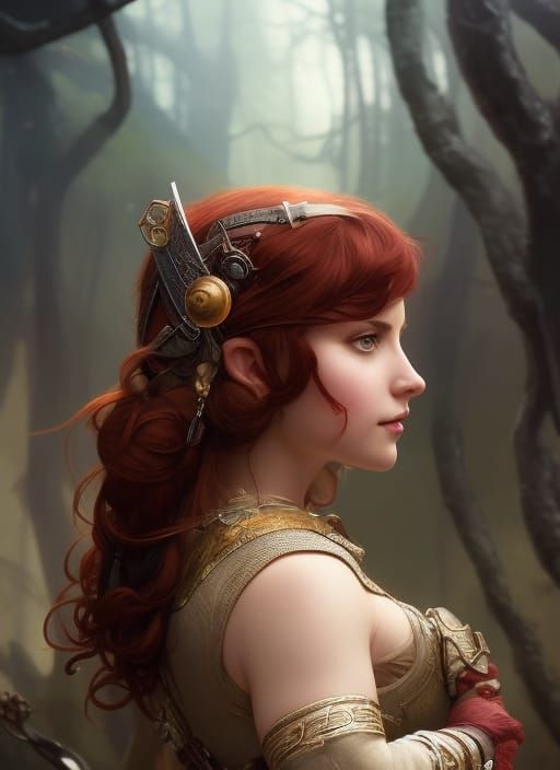 Steampunk Redhead Halfling Portrait in Fantasy Art Style