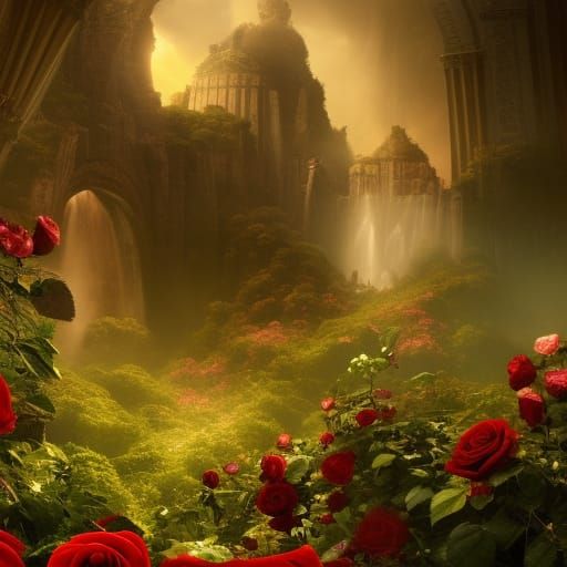 Dramatic Roses in Digital Matte Painting Style