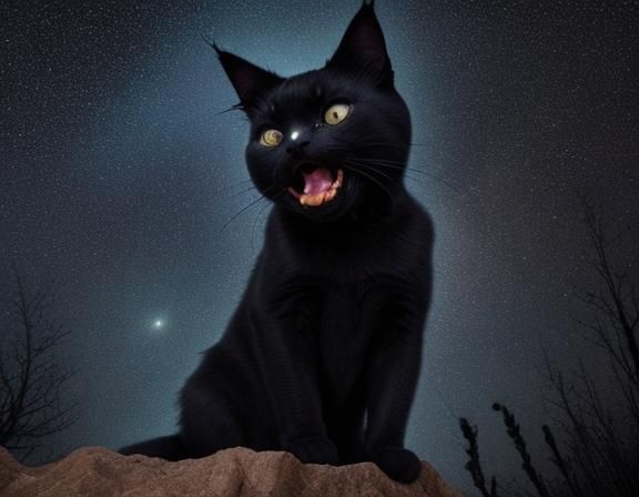 Black Cat Yawns in Space Horror