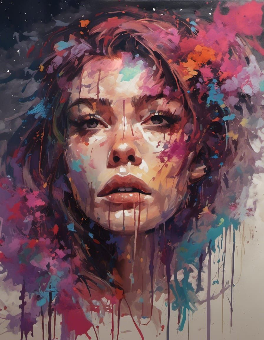 Elegant Woman in Carne Griffiths Style Splash Art