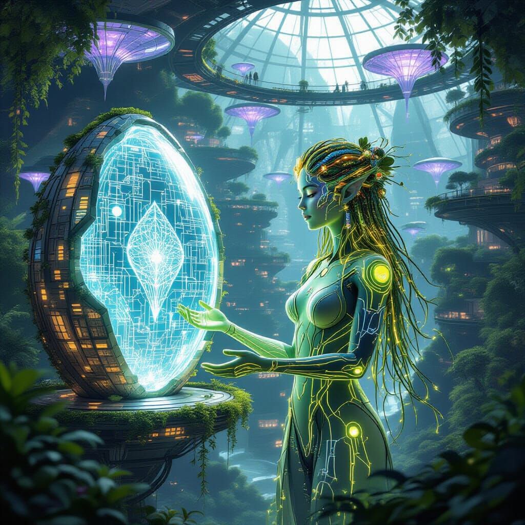 Luminous Dryad Architect in Bio-Tech Vertical City