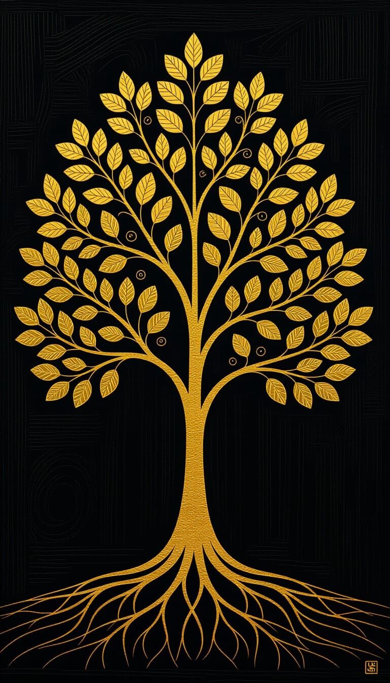 Majestic Golden Tree in Fantasy Art Style