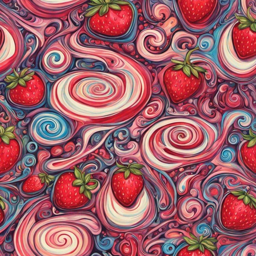 Gothic Strawberries and Cream in Gouache Swirls