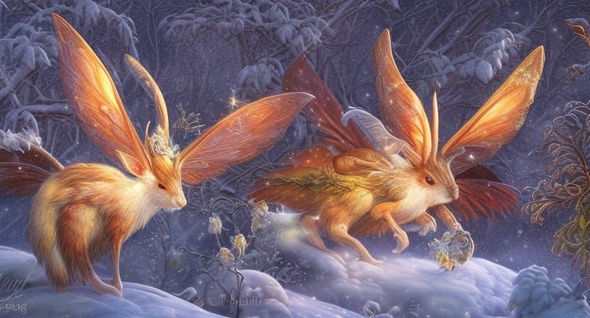 White Yule Wolpertinger in a Fantasy Art Style