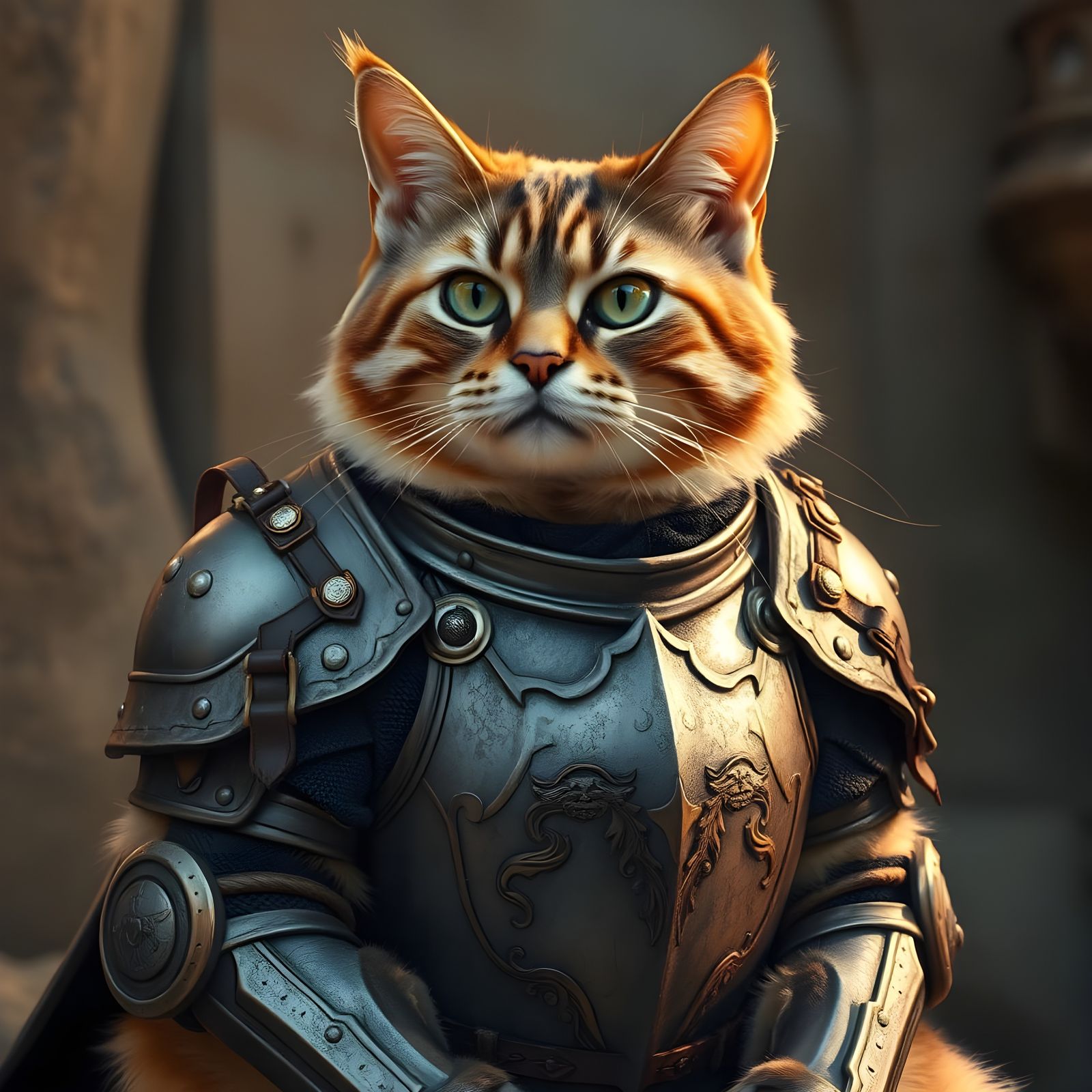 Feline Knight in Medieval Armor