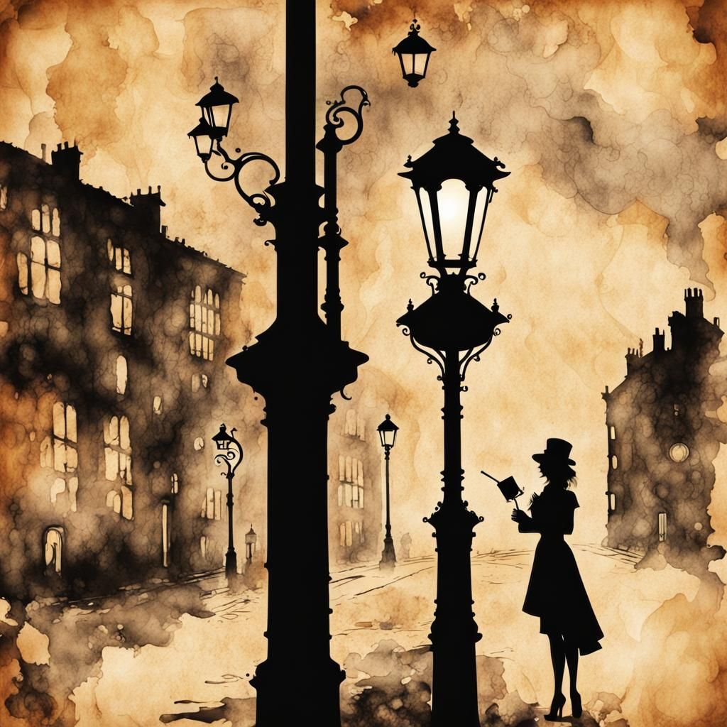 Steampunk Silhouette: Ink Painting on Vintage Paper