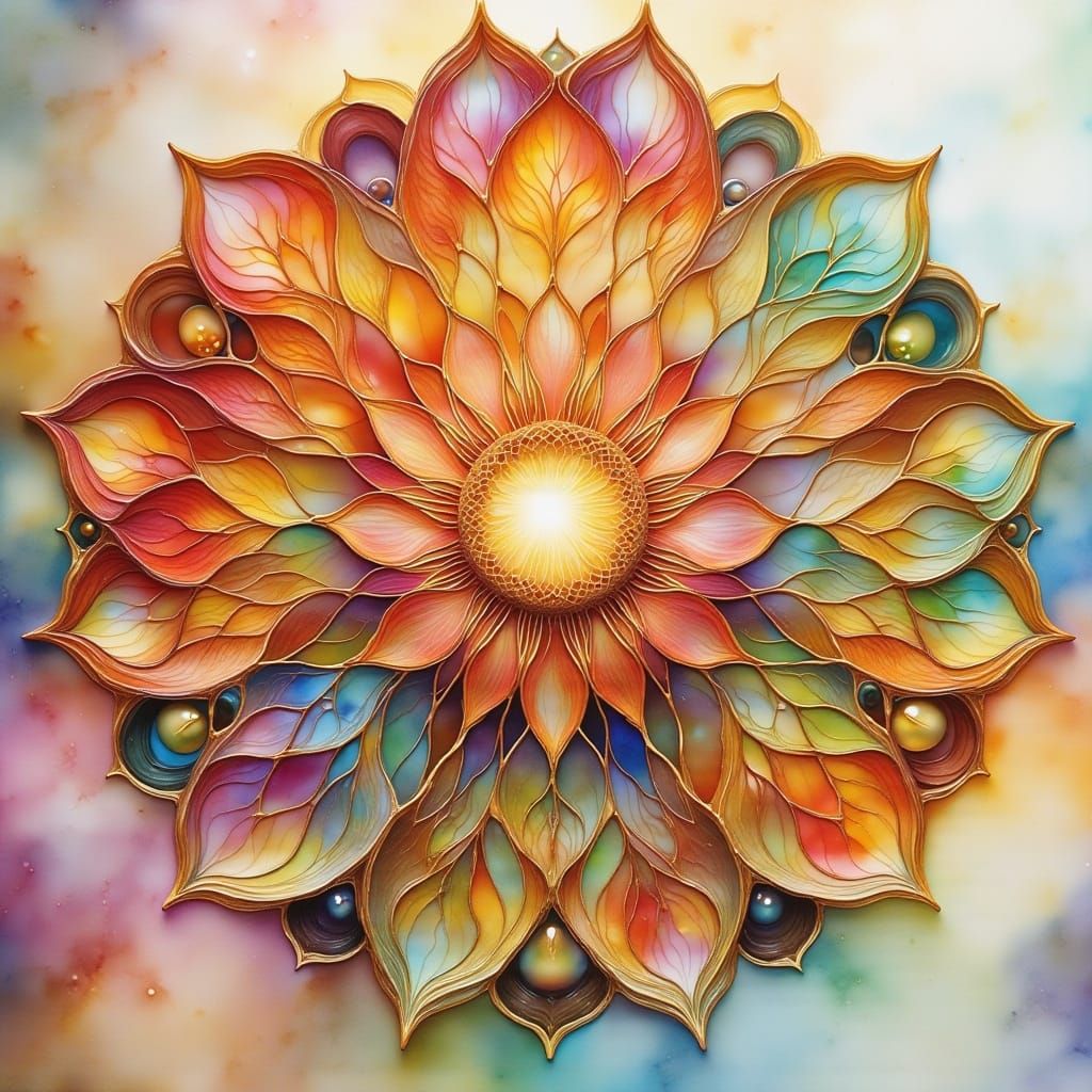 Ethereal Floating Mandala of Petals and Seed Pods