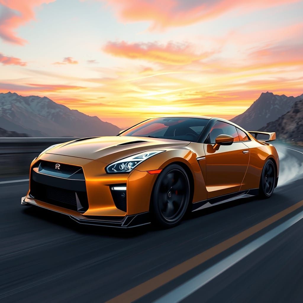 Futuristic Sports Car Speeds Down Winding Mountain Road at S...