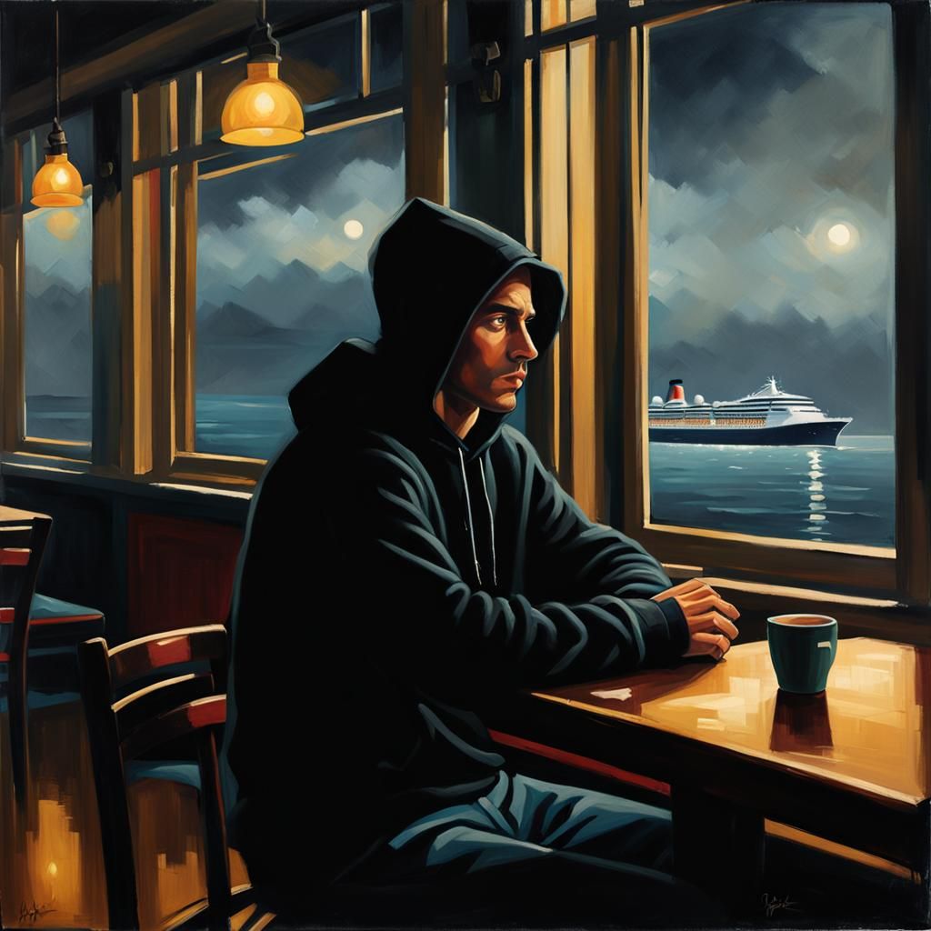Moody Cafe Portrait in Oil Painting Style