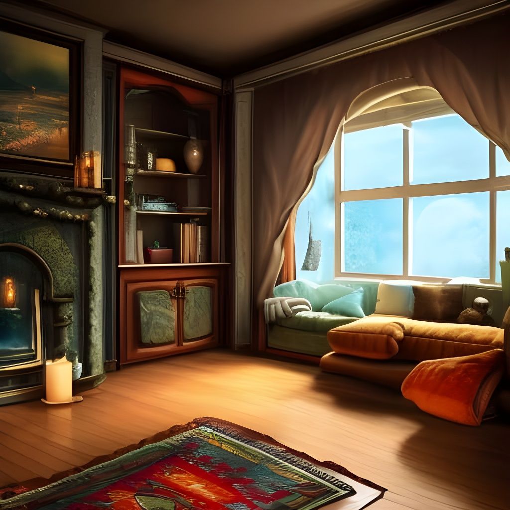 Cozy Fireplace Scene in Studio Ghibli Style