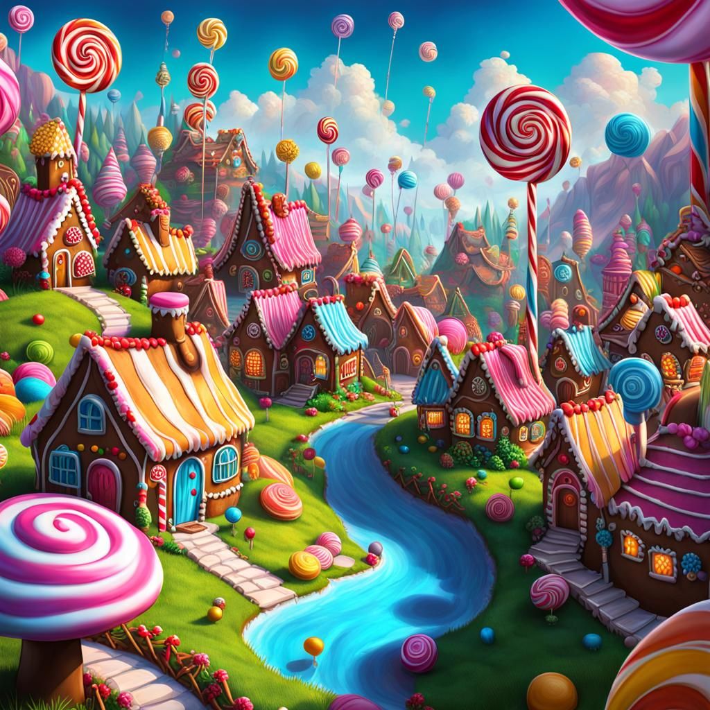 Colorful Candy Land with Gingerbread Village