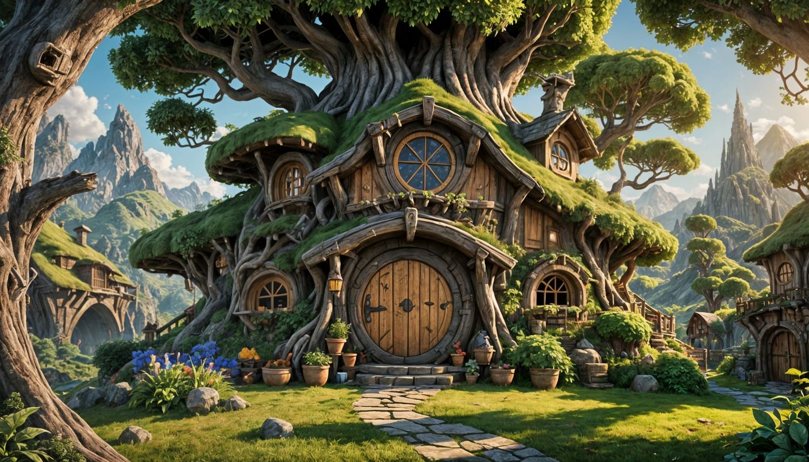 Hobbit Treehouse: Pixar-Style 3D Digital Art