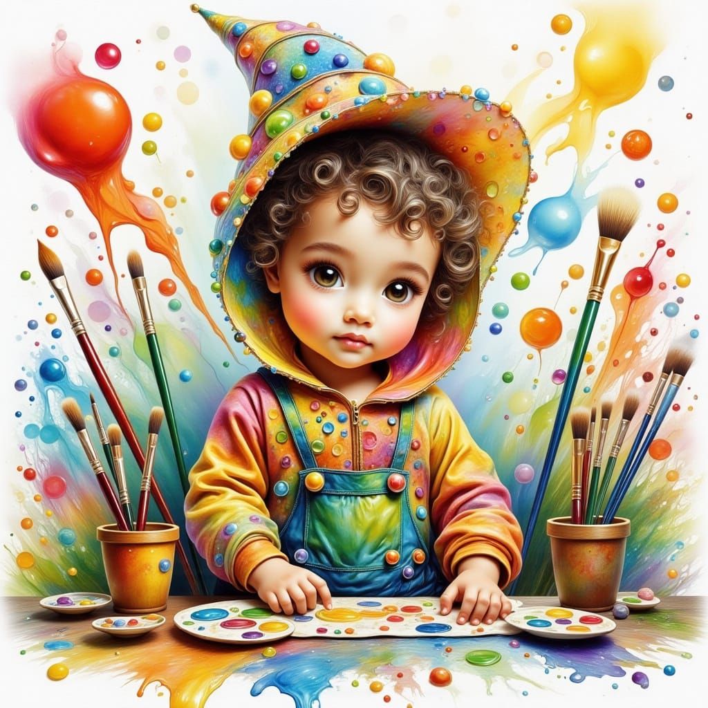 Child Painting in Whimsical Dreamy Style