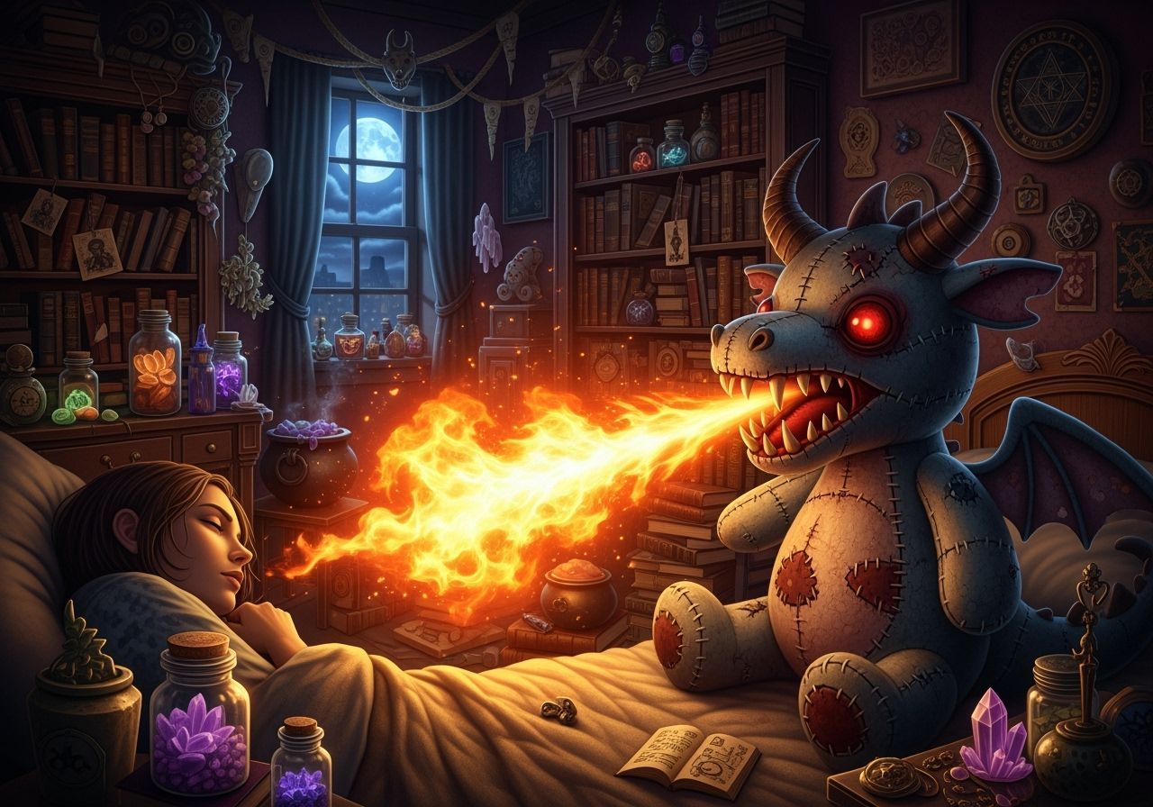 Possessed Dragon Toy Breathes Fire on Sleeping Human