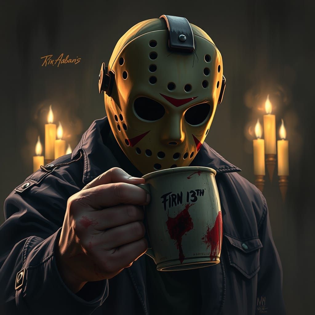 Gothic Jason Voorhees in Dark Academia Setting