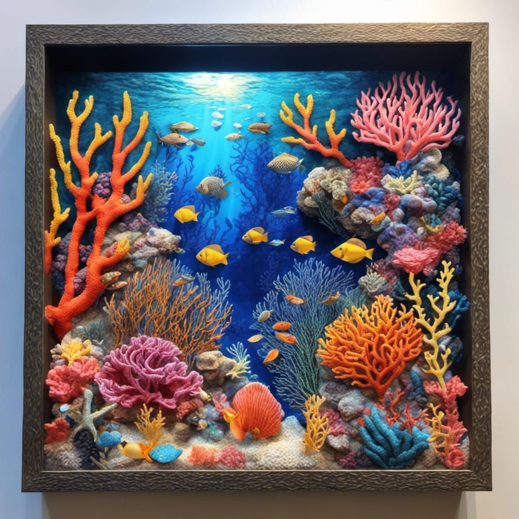 Lush Underwater Coral Reef in Mixed Media Style