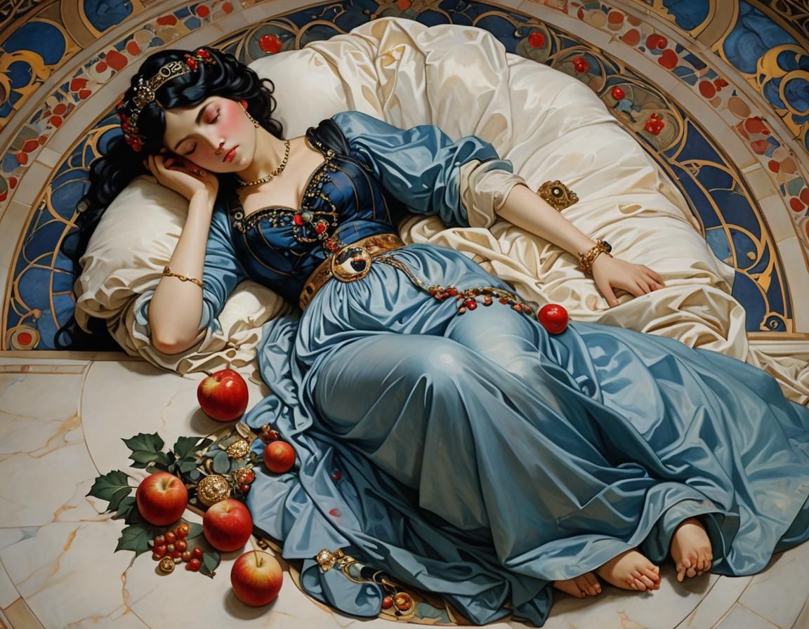 Sleeping Woman on Marble Floor in Art Nouveau Style