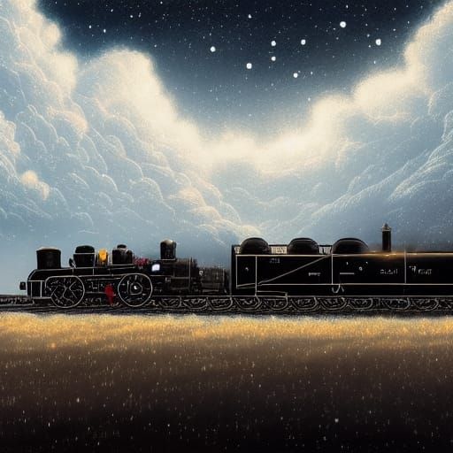 Christmas Train in Snowy Landscape: Hyperrealistic 8K