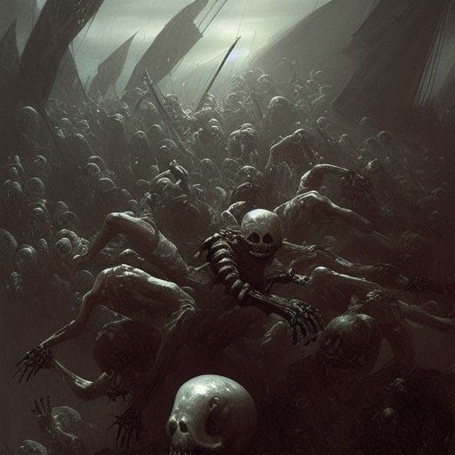 Skeleton Pirates vs Zombie Squids in Horror Style