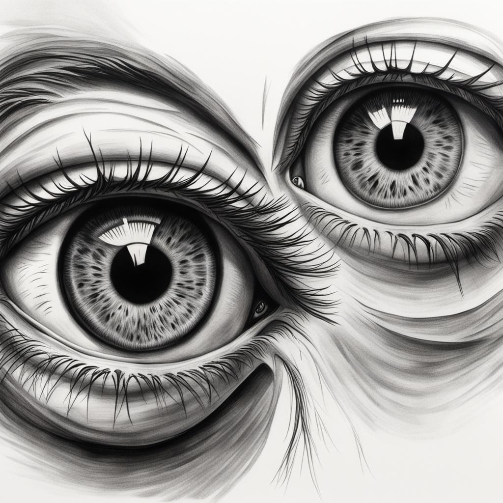 Eerie Disembodied Monster Eyes in Charcoal Drawing Style