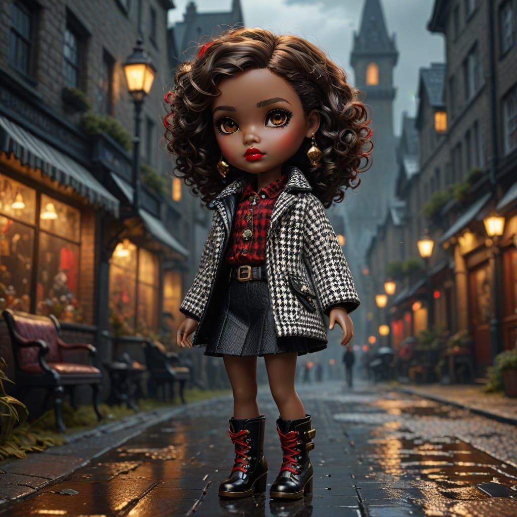 Miniature Doll in Rich Houndstooth Jacket with Dramatic Back...