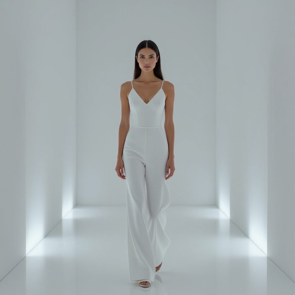 Woman in White Jumpsuit: Minimalist Serenity