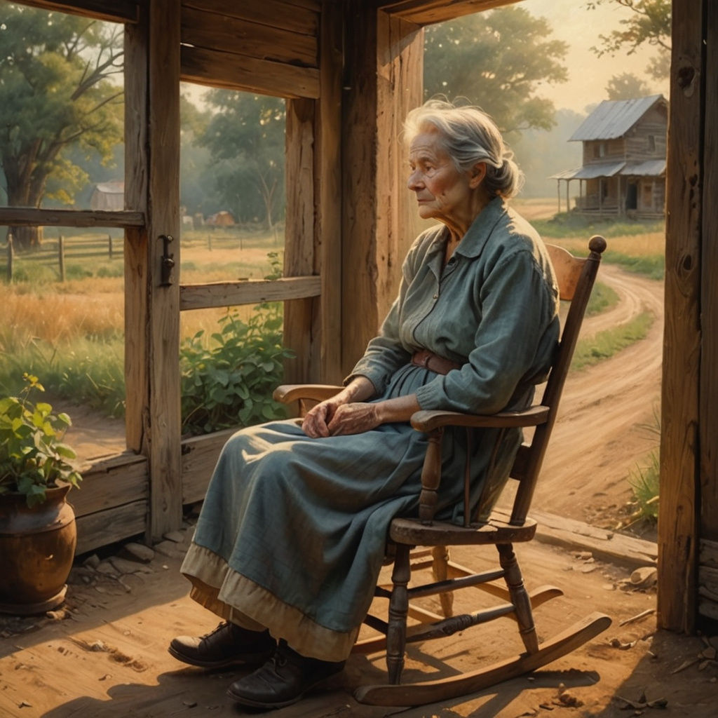 Melancholy Woman Gazing Out Window, Impressionistic Style