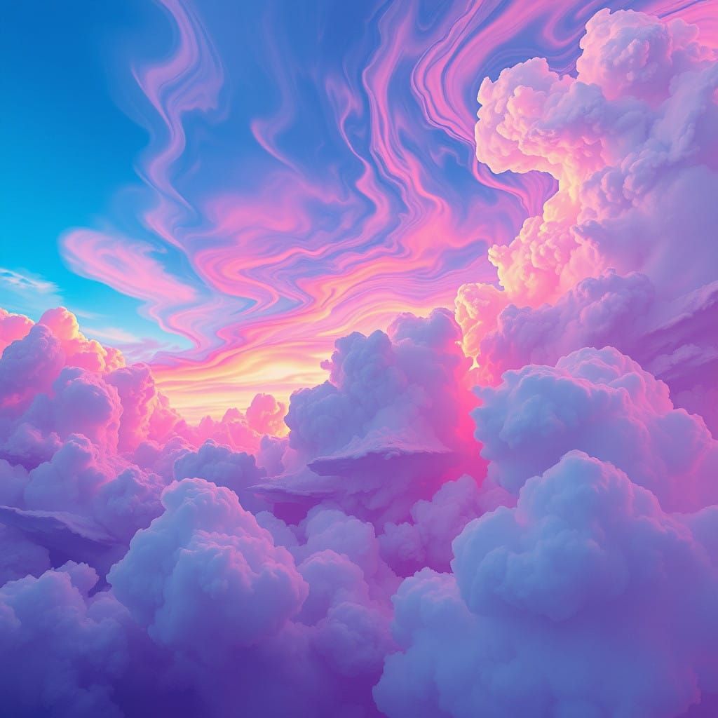 Dreamy Sunset Landscape in Cyberpunk Aesthetic