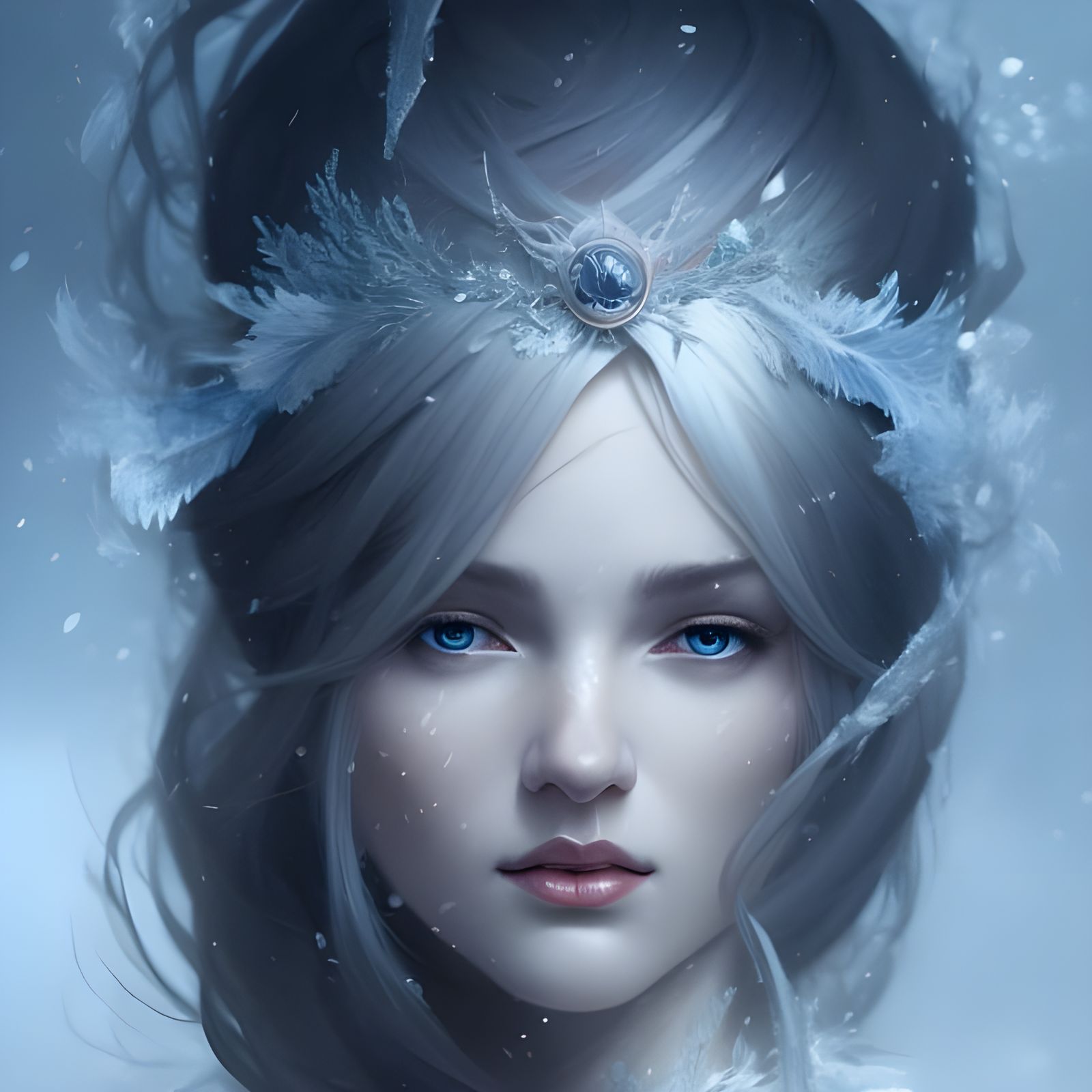 Detailed Snow Queen Portrait in Art Nouveau Style