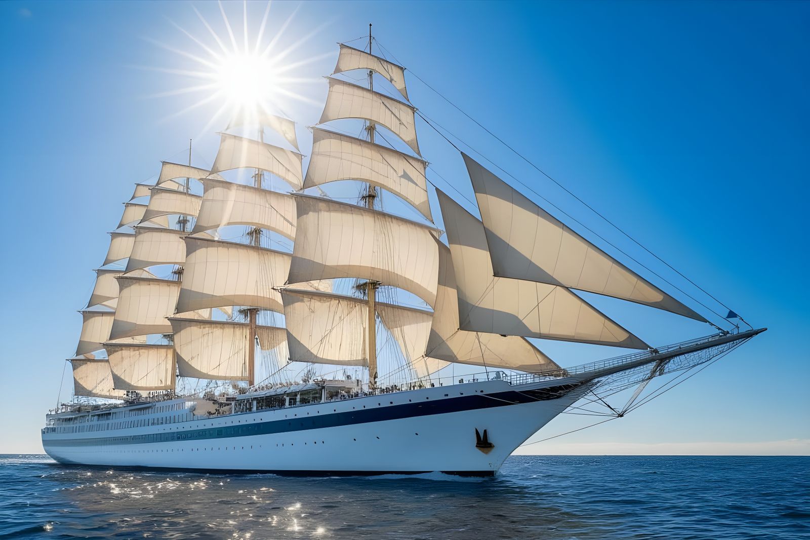 Sailing Royal Clipper Tall Ship on Open Sea