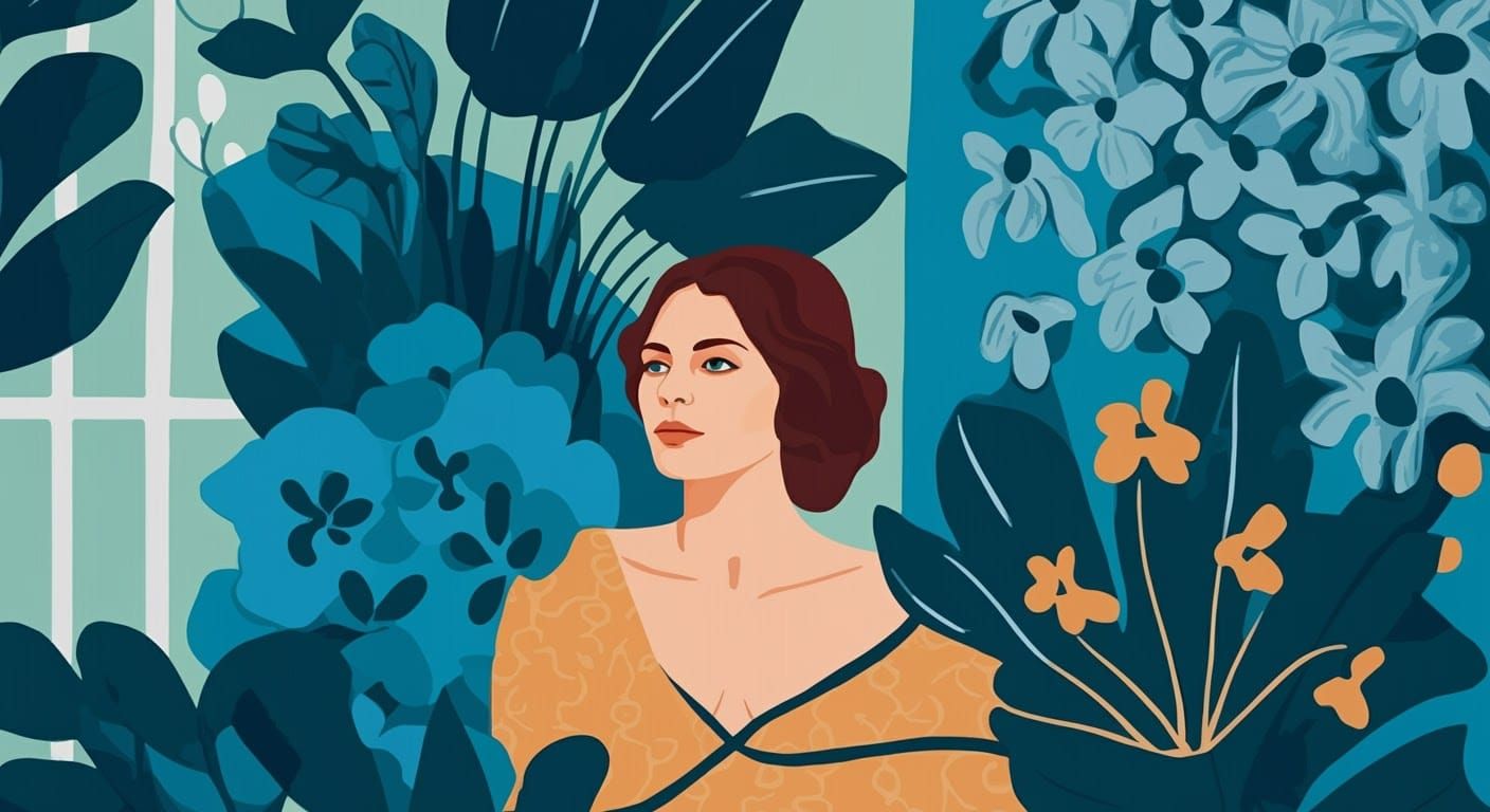 Colorful Floral Interior with Woman, Fauvist Style