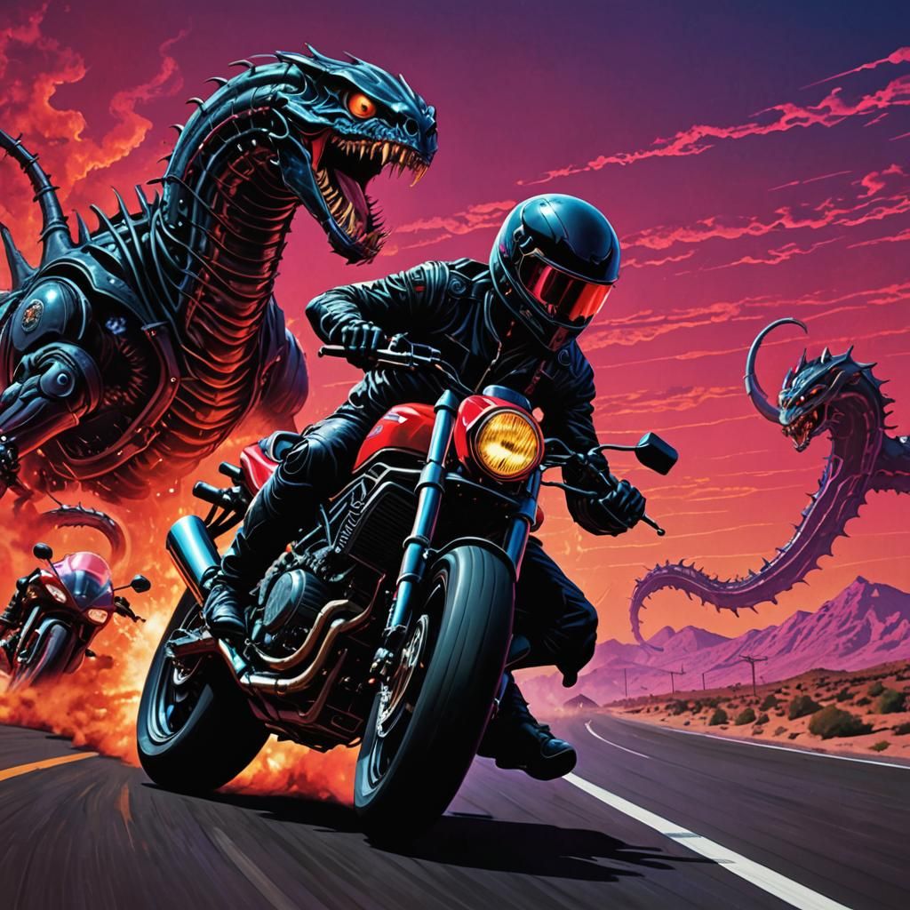 Death Racer Demon in 80s Synthwave Style