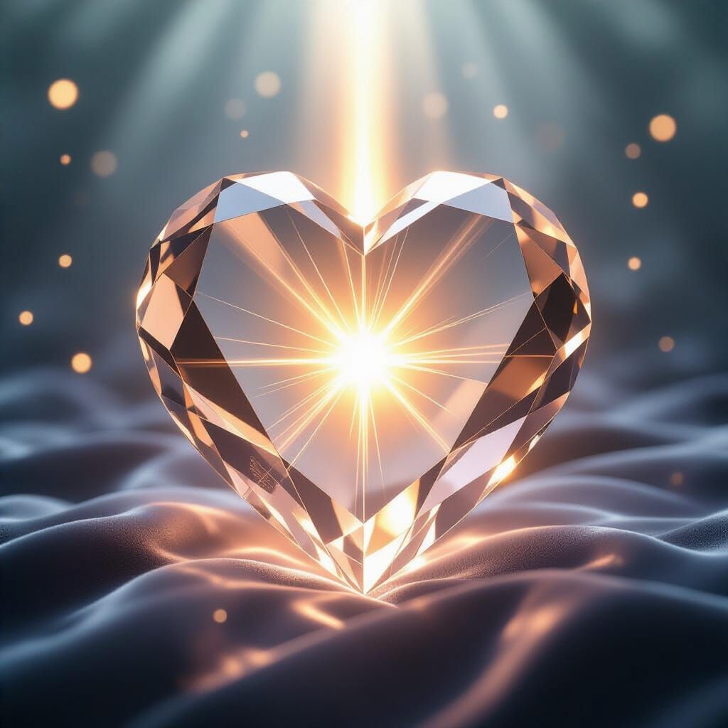 Crystalline Silicon Heart with Radiant Light, Digital Art