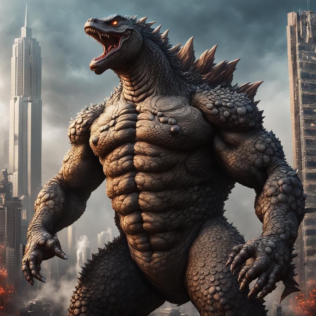 Extremely Buff Godzilla, Detailed Matte Painting