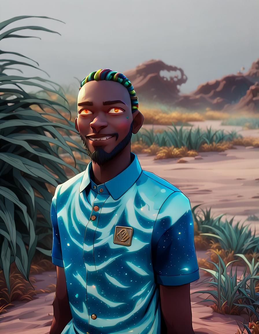 Anime Alien Character with Braids and Beard